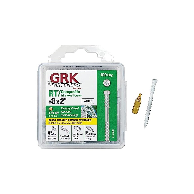 GRK White, 8, 772691176288 Fasteners 17628 RT Composite #8 x