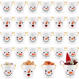 meekoo 24 Pack Christmas Plastic Buckets with Handles 4.69 x 3.78 x 4.8 inch Christmas Snowman Buckets for Gifts Cute Xmas Candy Pails Home Toy Baskets for Christmas Holiday Party Favors Supplies