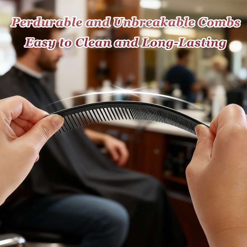 Professional Black Carbon Fiber Barber Combs，Fine and Wide Tooth Teasing