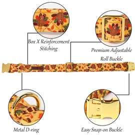 Lionet Paws Thanksgiving Day Dog Collar with Bowtie, Dog Sailor Bow Collar with Metal Buckle for Dogs, Adjustable Comfortable Dog Collar Girl Gift, XL, Neck 16-26 in