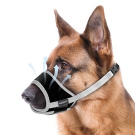 WONDAY Nylon Dog Muzzle for Small Medium Large Sized Dogs, Breathable Light-Weight Mesh Anti-Barking & Chewing Muzzles (Grey, S)