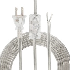 RTNLIT 12FT Lamp Cord with On/Off Button Switch and Polarized Plug, Stripped Ends Ready for Wiring, 18AWG SPT-2 Replacement Power Cord, Clear