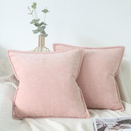 OYIMUA 2 Pack Chenille Cushion Covers 40cm x 40cm Square Decorative Pillow Covers 16x16 Pink Cushions for Living Room Bedding Accessories