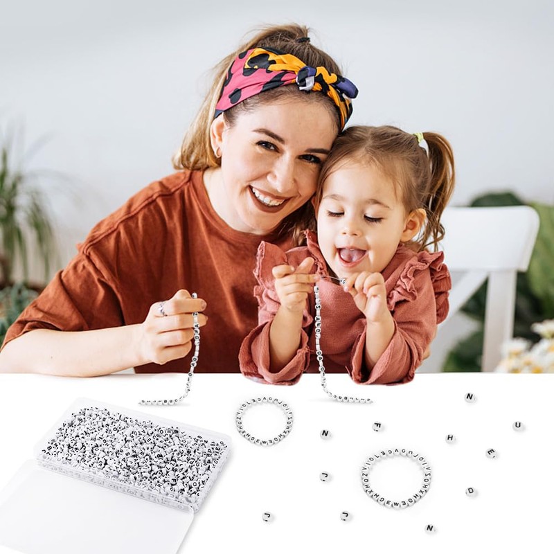 Vicloon 1200 Pcs Acrylic Letter Beads, 7mm White Alphabet Beads