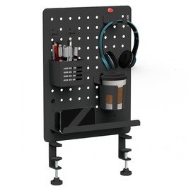 Mount-It! Clamp-On Pegboard Organizer | Adaptable Desk Storage for Home Office, Gaming & Crafting | Easily Organize Essentials with Shelf, Cup Holder & Hooks (Black)