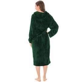 PAVILIA Women Hooded Plush Soft Robe | Fluffy Warm Fleece Sherpa Shaggy Bathrobe (2XL/3XL, Green)