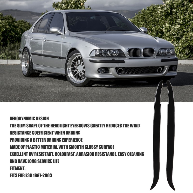2 Pcs Headlight Eyebrow Glossy Black Trim Front Left Right