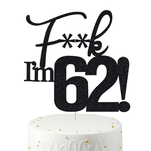 62 decoraciones para tartas, 62 decoraciones para tartas de cumpleaños, purpurina negra, divertida decoración para tartas 62 para hombres, 62 decoraciones para tartas para mujeres, 62 cumpleaños, decoración para tartas de 62 cumpleaños, 62 cumpleaños