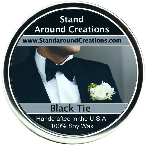 Premium 100% All Natural Soy Wax Aromatherapy Candle - 16oz Tin - Black Tie: Sophisticated notes of black peppercorn and leather with warm woods, patchouli, musk and citrus.