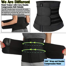 KIWI RATA Neoprene Sauna Waist Trainer Corset Sweat Belt with 2 Straps for Women Sweat Band Compression Cincher Workout Fitness Trimmer,#1 Zipper Black,Small