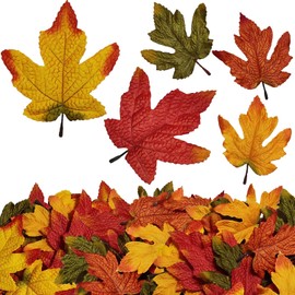 50 piezas de hojas de arce artificiales de otoño, hojas de arce falsas a granel para Acción de Gracias, Halloween, hojas de arce de otoño artificiales para decoración de mesa de boda, fiesta
