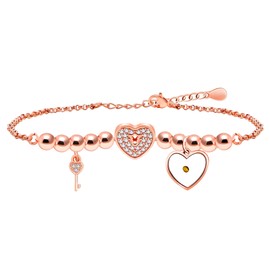 Oneress Rose Gold Christian Fashion Heart Mustard Seed Bracelet Key Lock Charm for Woman Wife Mother's Faith Jewelry for Ladies YA4205 (Rose Gold)