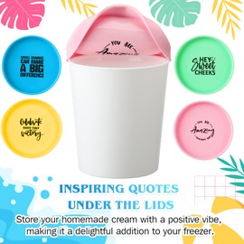 Blushtier 16 Pack Ice Cream Containers with Lids 4 x 1 quart and 4 x 8oz Reusable Plastic Homemade Ice Cream Storage Containers with Encouraging Words Lids for Freezer Chocolate Sorbet