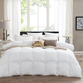Luxurious King/California King (Cal King) Hard-to-FIND 90 Oz Fill Weight Goose Down Alternative Comforter, 600 Thread Count 100% Egyptian Cotton Cover, 750 Fill Power, Solid White Color