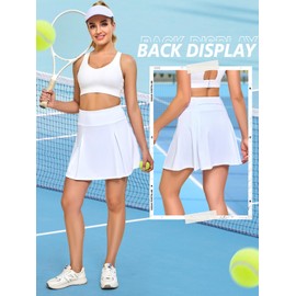 Monbessi Tennis Skirt Women's High Waist Sports Skirt with Shorts Trouser Skirt Women's Summer with Pockets for Sports, Golf, Everyday Wear, White