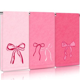 FYSUIMU 3Pcs Pink Bow Hand Towels Coquette Cotton Embroidered Decorative Towels Absorbent Soft Bath Towel for Kitchen Bathroom Decor Hand Drying Cleaning Cooking, 29.5 x 13.7 Inch