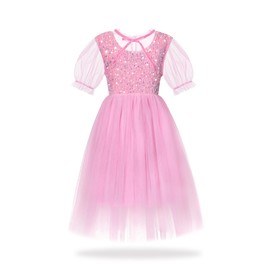 Sequin Tulle Party Dress for Girls Kids & Teens Princess Pageant Sundress，Pink,6-7Y