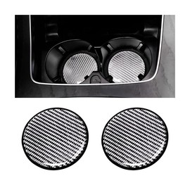 BESULEN Car Cup Holder Coaster, 2 PCS Carbon Fiber Non-Slip Embedded Coasters, Universal 2.75 Inch Cup Holder Insert Coaster Pad, Sports Racing Durable Drink Mat, Car Interior Accessories