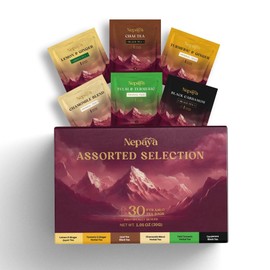 Nepaya Herbal Tea Variety Pack, 30 Individually Wrapped Biodegradable Pyramid Tea Bags, Himalayan Whole-Leaf Tea Bags, Low Caffeine with Herbal, Green & Black, Assorted 6-Variety Tea Sampler for Gift