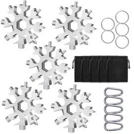 Snowflake Multitool, 5 Pieces 18-in-1 Stainless Steel Snowflake Standard Multitool, Snowflake Tool with Key Ring, Carabiner Clip and Gift Bag (Silver)