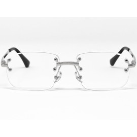 RAVI EYEWEAR Retro Rimless Rectangle Clear Lens Glasses Vintage Square Metal Wire Frame, Trendy Hip Hop Frameless Style for Men and Women (Silver Clear)