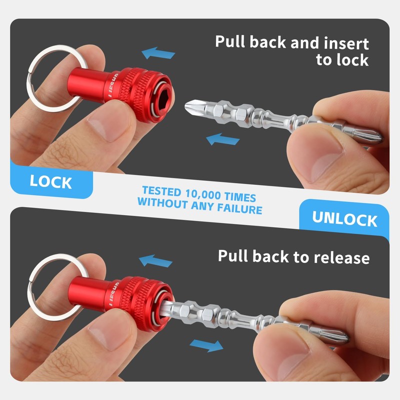 6Pcs Drill Bit Holder Key Chain, 1/4 Hex Shank Aluminum