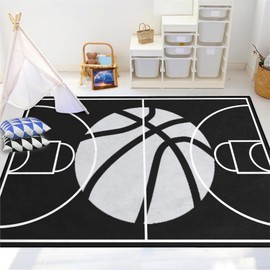JPSBJWJ Basketball Court Rug for Boys Bedroom - Basketball Court Rug Basketball Rug for Boys Bedroom Basketball Rug Sports Rugs for Boys Bedroom Sports Rug for Basketball Room Decor,Black,2'5''×4'