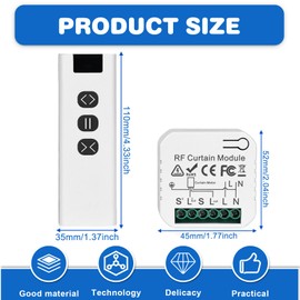 Wireless Roller Shutter Control Retrofit Set, Smart Blind Switch Compatible Wireless Switch 230 V for Roller Shutters, Blinds, Awnings, Smart Roller Shutter Module Consists of RF Remote Control +