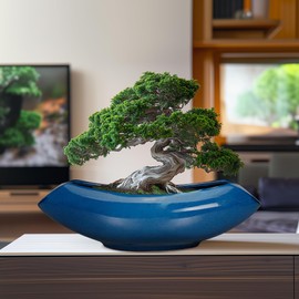 Teagas Bonsai Tree Pot 18 Inch - Ceramic Succulent Pots Large Bonsai Planter for Indoor Outdoor Plants Decorative Plant Pot with Drainage Hole Flower Pot for Home Garden Room Decor Blue