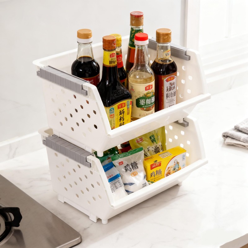 Afromy 3 Pcs Stackable Baskets for Pantry Organizers and Storage,