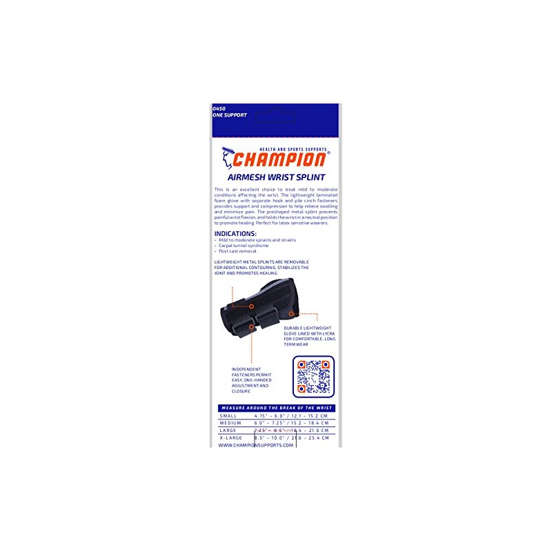 Champion Wrist Splint, Universal Fit, Maximum Support, Airmesh Fabric, Black,