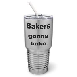 PixiDoodle Food Lover Baking Lover Tumbler with Spill-Resistant Slider Lid and Silicone Straw (30 oz Tumbler, Silver)