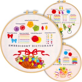Univigo Embroidery kit Complete Stitches Practice Starter Kit 3 Sets with Patterns Instructions and Hoop for Beginners and Adults Embroidery Enthusiasts A-Simple Pattern