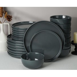 Metflavor Stellar Plates and Bowls Sets Dishes Set for 8 Handpainted Dinnerware Sets 24 Pieces, Speckled Ceramic Plate Set Scratch Resistant Microwave & Dishwasher Safe (Laguna Dawn)