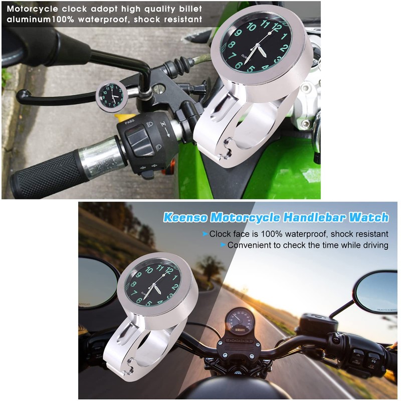 Motorcycle Handlebar Clock, Motorcycle Clock, Waterproof Silver Motorcycle Handlebar Glow