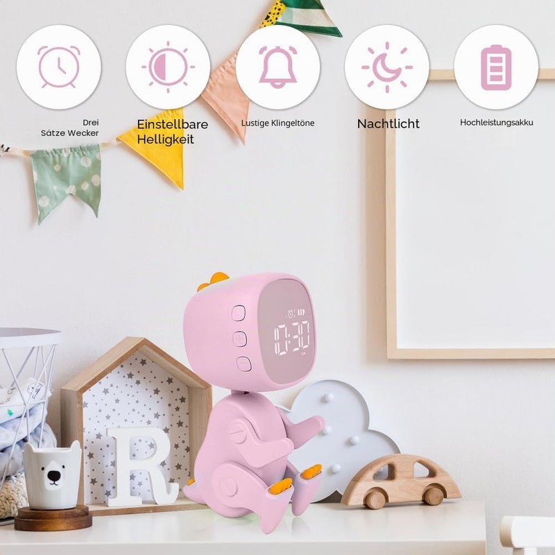 EUBSWA Digital Alarm Clock for Children, Dinosaur Children's Alarm Clock