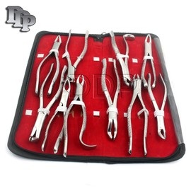 DDP 10 PCS Dental EXTRACTING Forceps KIT with Velvet Pouch Good Quality