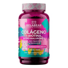 Belabear Colágeno Biotina Ácido Hialurónico 100 Gomitas Sabor Fresa