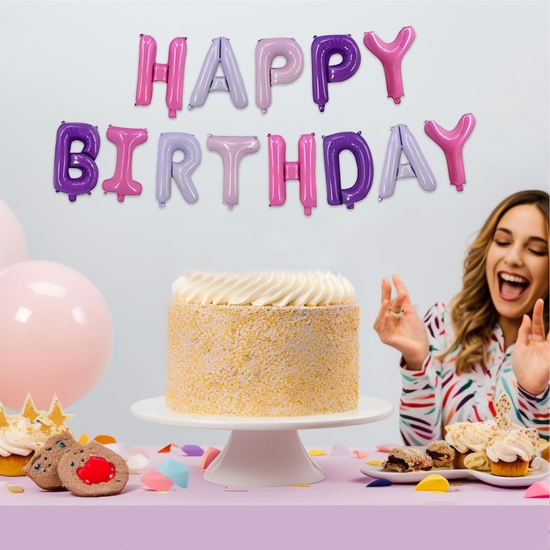 yafuidil Pink and Purple Happy Birthday Balloons Banner - 16