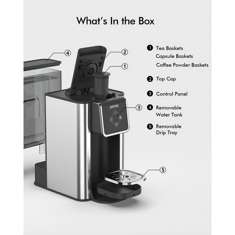 SIFENE Single Serve Coffee Maker, 3-in-1 Quick Brew for Coffee
