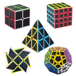 Speed Cube Set, Speed Cube Bundle of 2x2 4x4 Megaminx Pyramid Cube and Windmill Cube Smoothly Carbon Fiber Sticker Magic Cubes Collection for Kids & Adults [5 Pack]