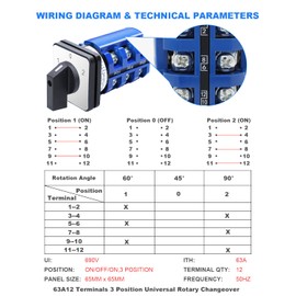 HAOERMEI Changeover Selection Switch,Multi-Transfer Switch AC 660V 63A 3 Positions 12 Terminals, Used Switch Between Shore Power and Generator Solar Inverters for RV, Camper and Boat