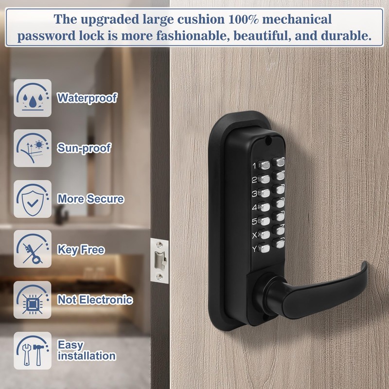 Souyou Upgrade Keyless Door Lock with Handle, Stainless Steel Waterproof