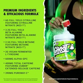 GHOST Legend All Out V2 Pre-Workout Powder, Warheads Sour Green Apple - 20 Porciones - Suplemento pre-entrenamiento para hombres y mujeres - Energía  