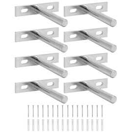 QWORK® Pack of 8 Invisible Shelf Brackets - 75 mm - Floating Shelf Brackets Made of Solid Iron for Wall Mounting Decoration Cabinet Furniture
