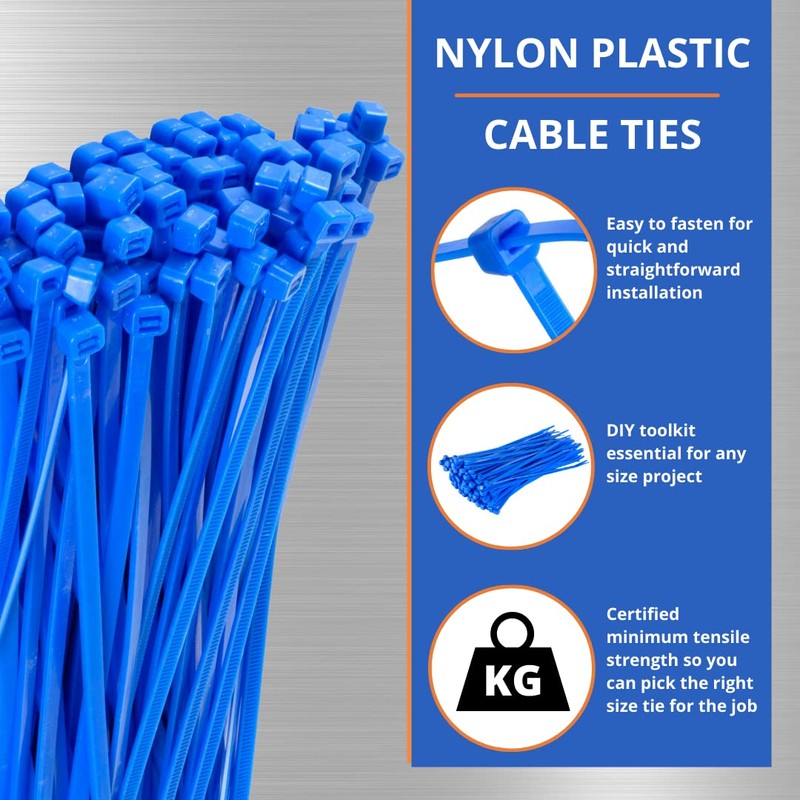 GTSE 100 Pack of Blue Cable Ties, 200mm x 2.5mm