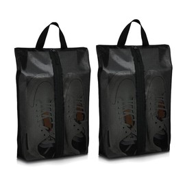 Pack of 2 Shoe Bags for Travel, Shoe Organiser Made of Nylon Mesh, Portable Shoe Organiser Bag with Translucent Design for Packing with Sturdy Zip, 36 x 22 x 10 cm (2 Pieces - M), black, Classic