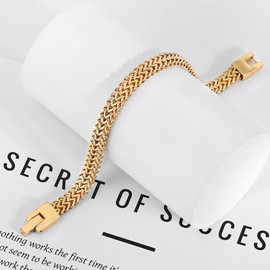 YIFSIY Bracelets for Men 21cm Stainless Steel Magnetic Clasp Braided Chain Mens Bracelet 18K Yellow Gold Plated Jewelry Gift