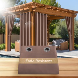 NICETOWN Fade Resistant Outdoor Curtains for Patio Waterproof, Lightfastness Grade 4 Longlasting Outside Drapes for Porch, Gazebo, Sun Blocking & Privacy Blackout Shades 2 Panels, Tan, W52 x L96 in