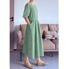 Minibee Women's Cotton Linen Dress Summer Short Sleeve Casual Plaid